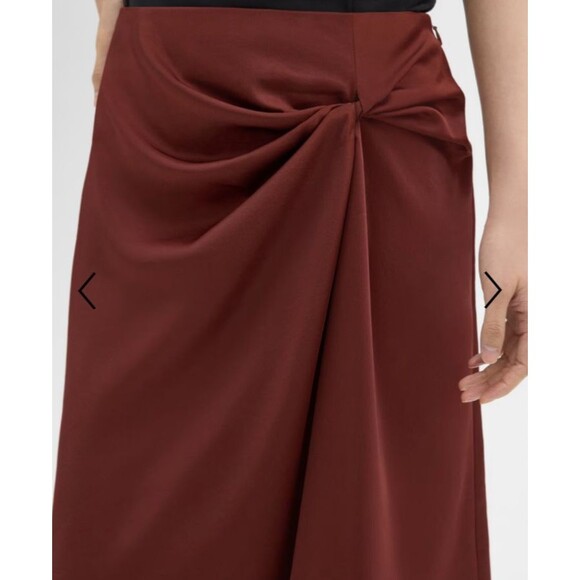 Theory Women’s Twisted Satin Midi Skirt size 6 NWT Brown Elegant Old Money - Picture 2 of 10